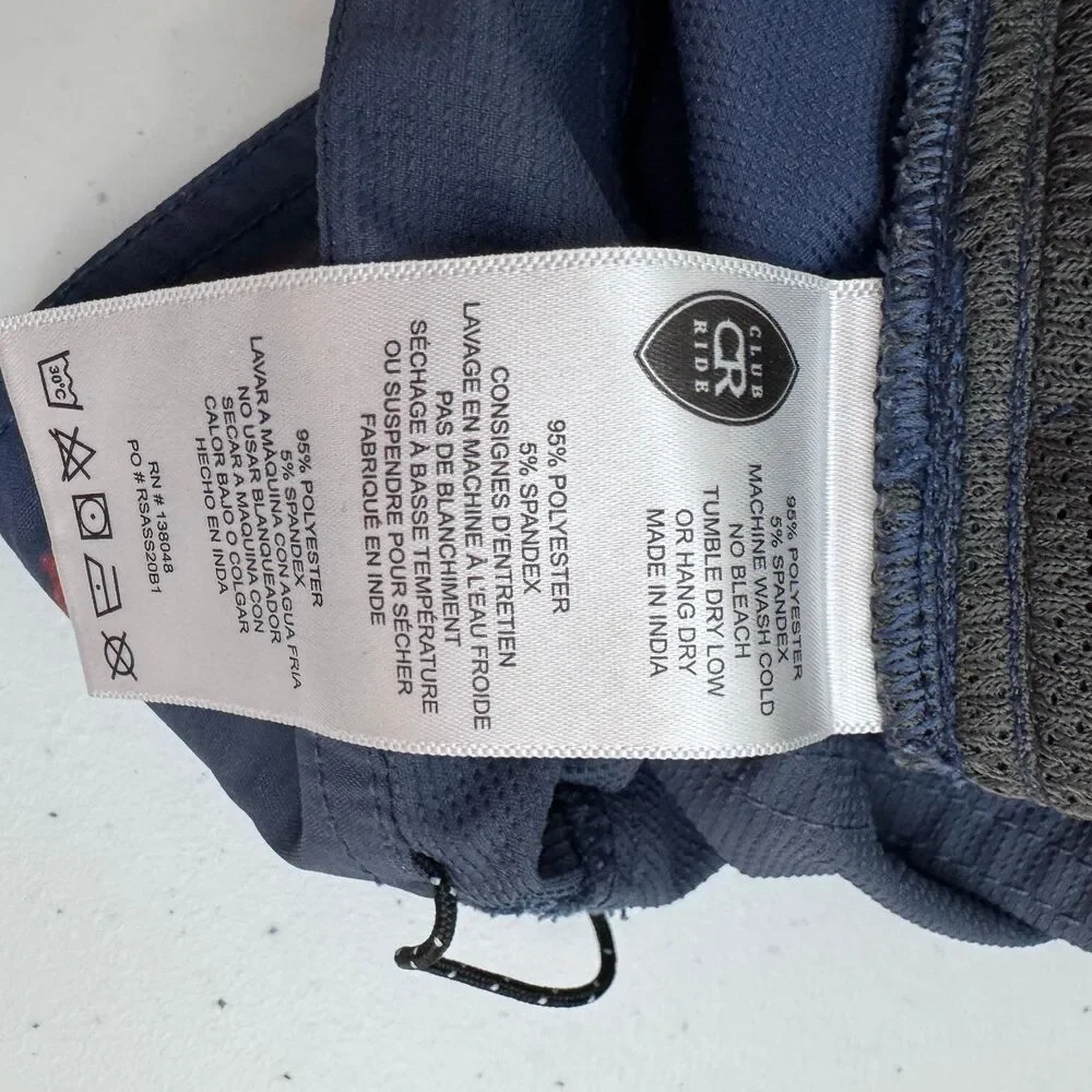 Club Ride Shorts Mens Size 34x11 Blue Cargo Cactus Bird Adjustable Waist